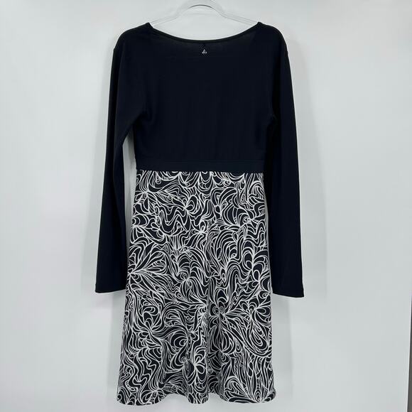 prAna Kaley Lagoon Long Sleeve Dress Black White Fit Flare Womens Size Small - Picture 8 of 12